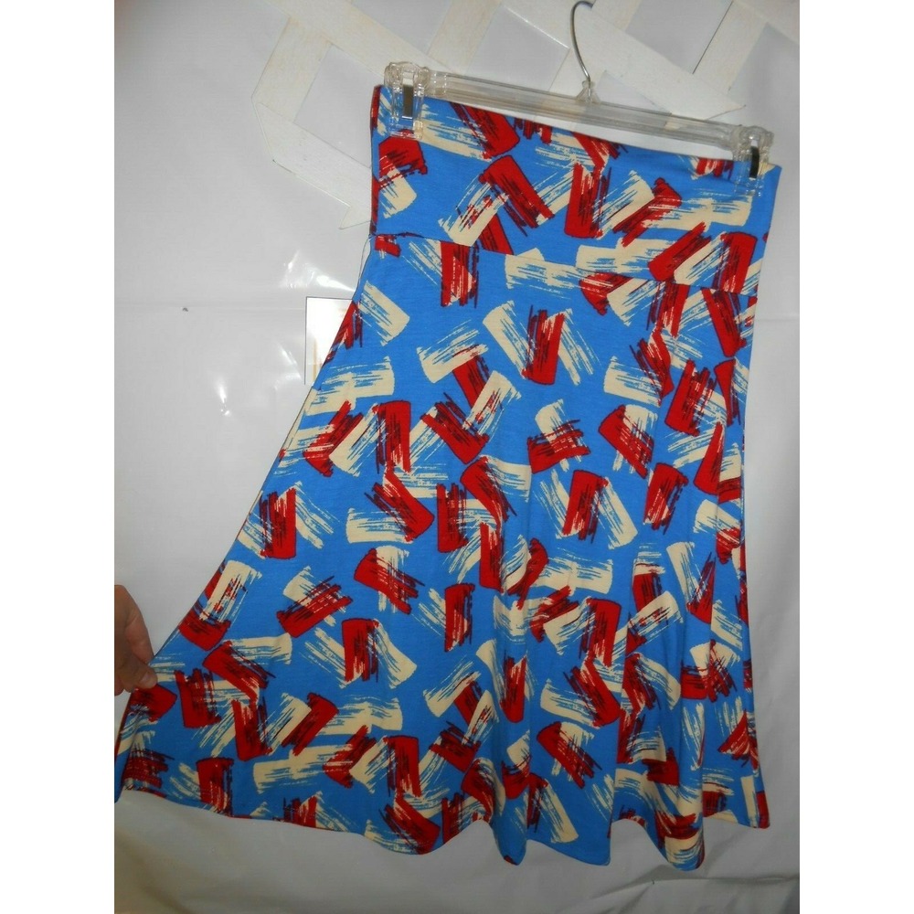 NEW Lularoe Azure Skirt Blue & Red Brush Strokes Soft Comfy M Medium Knee length